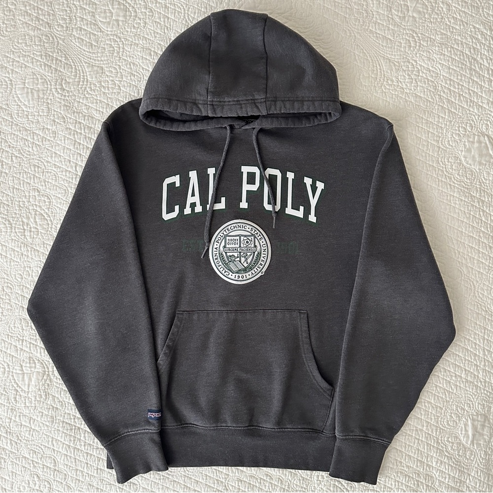 Vintage Jansport Cal Poly Mustangs Gray Hoodie Sweatshirt Pullover Small